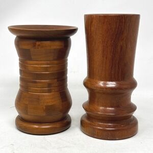 Artisan Mid Century Modern Wood Vases Set of 2 Hand Turned Wood Home Decor